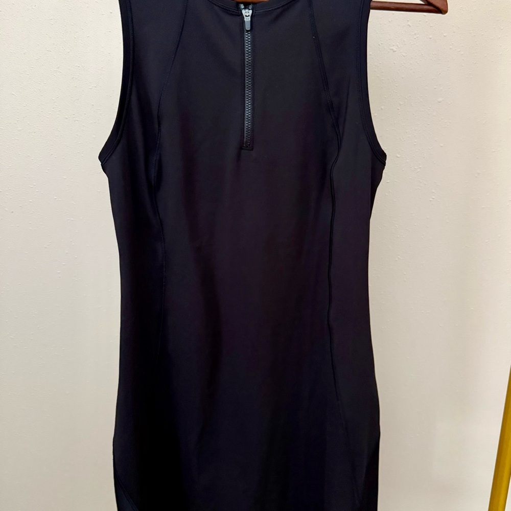 Athleta Ace Tennis Dress Black Zip Front Sleeveless Active Dress Small